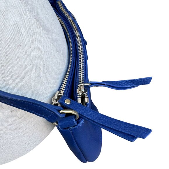 Isaac Mizrahi Crossbody Genuine Leather Bag Blue Tassel Adjustable Strap New - Picture 3 of 13